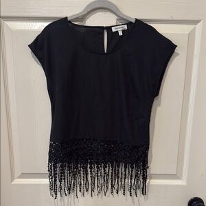 Monteau black fringe top, small 🔵